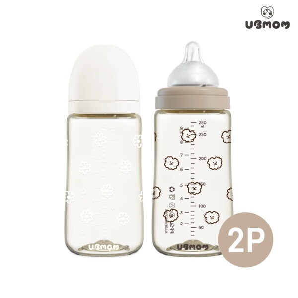 ユービーマム NEW PPSU デザイン 赤ちゃん 哺乳瓶 280ml 2P(蛇口付き)