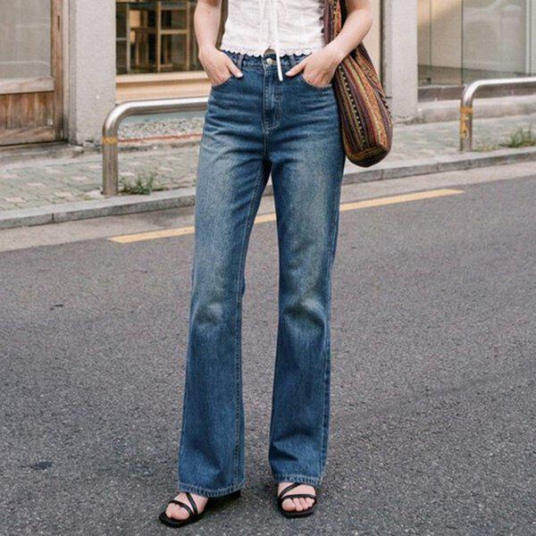 (MIZ)1583バックスリットブーツカットノンスパンデニムパンツ 春 レディース