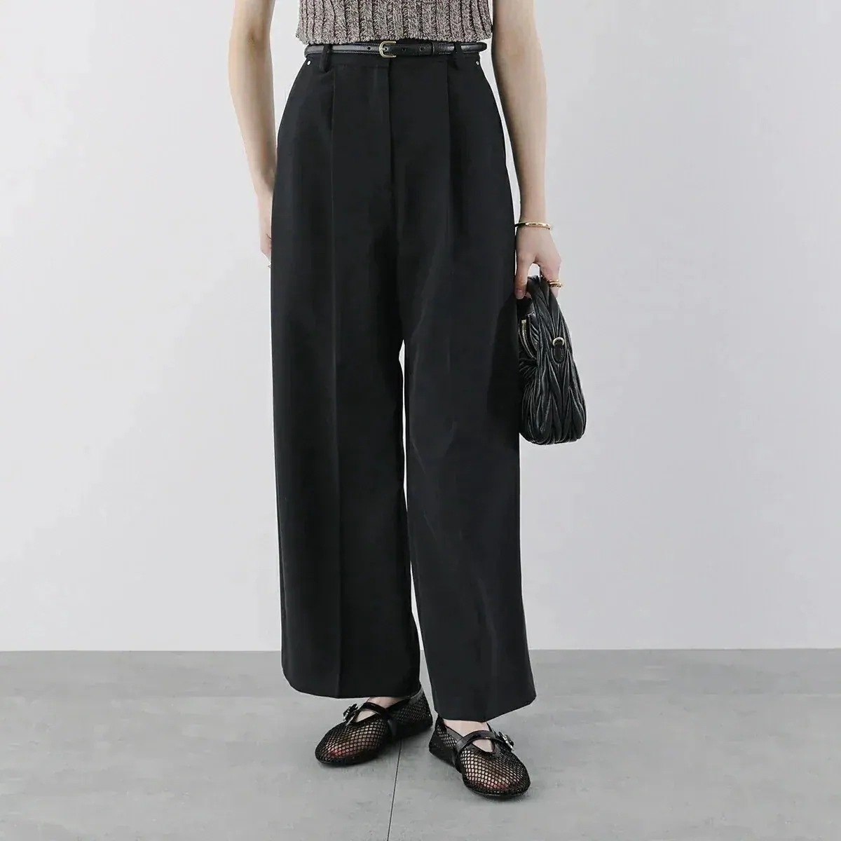 CHIGNON シニヨン ワイドパンツ 3246-492MK レディース スラックス タックパンツ ストレッチ ジャージー ブラック 【ts】