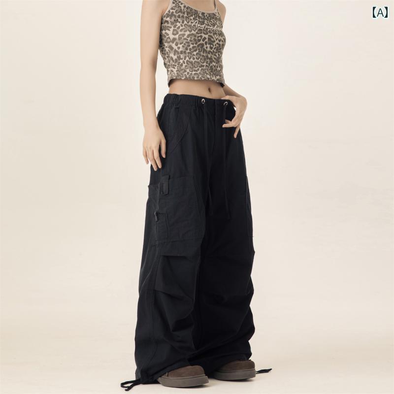 カーゴパンツ　メンズ　レディース PEACEMARKET アメリカン オーバー オール レディース ハイウエスト ドローストリング ワイド レッグ パンツ スポーツ モ ッピング カジュアル