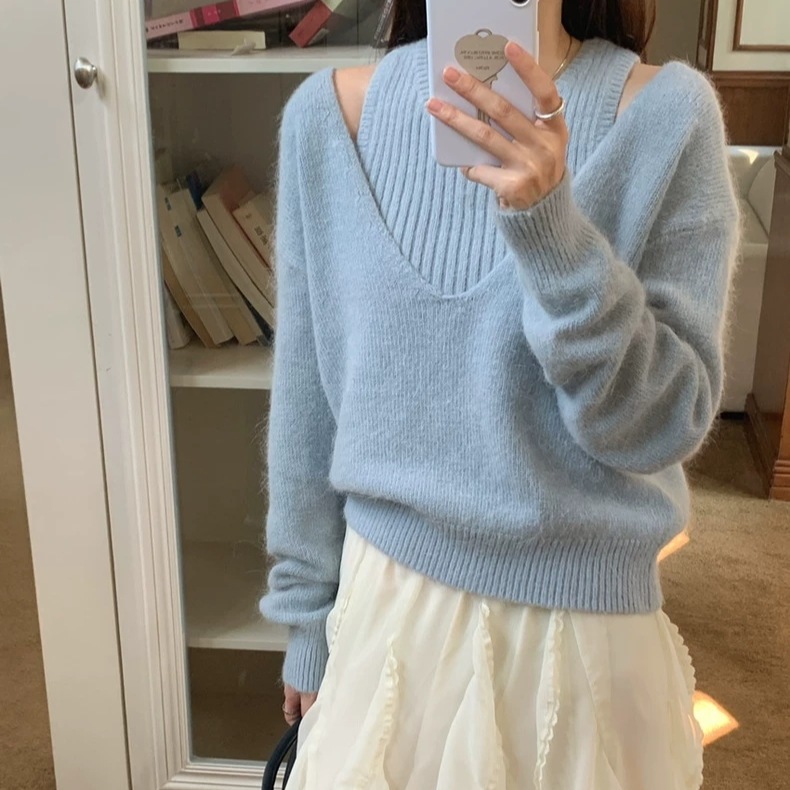 大人気 ニット ベスト+Vネック ゆったり セーター ットアップセ