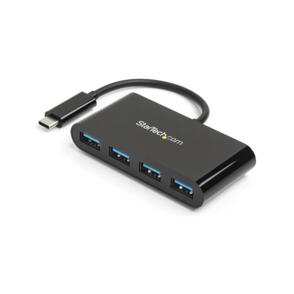 StarTech.com 4ポートUSB3.0ハブ USB Type-C接続 USB-Ax4口 USBバスパワー対応 ブラックHB30C4AB 1個
