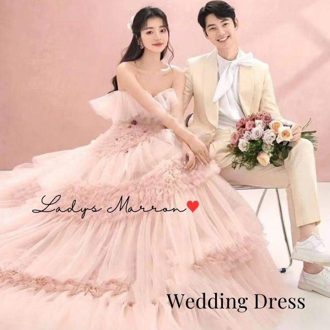 【急速出荷 2025年新作】ウェディングドレス カラードレス 演奏会 ピンクドレス 前撮りドレス 花嫁 二次会 お色直しドレス フォトウェディング プリンセスドレス オフショルドレス かわいい セルフ