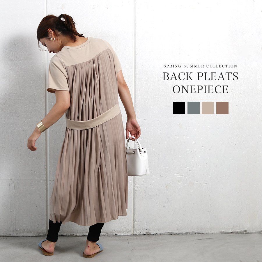 ロング 40代 夏 レディース 30代 半袖 カジュアル ホワイトデー ワンピース THOM プリーツ WILLS バックプリーツ きれいめ