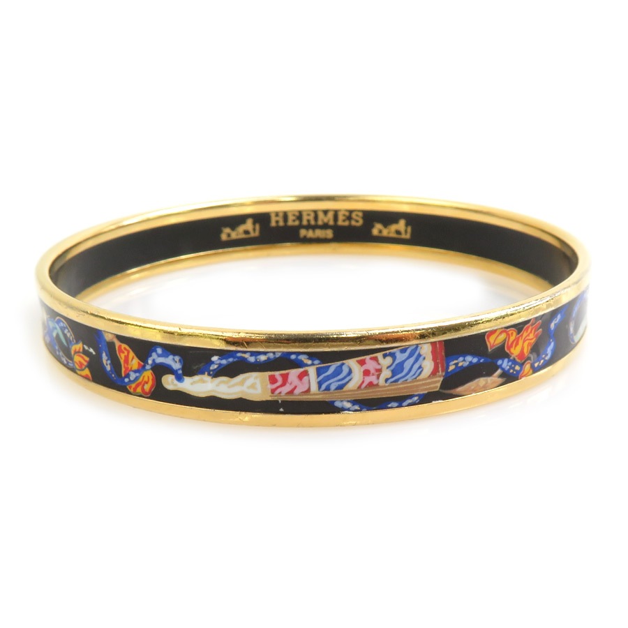エルメス HERMES バングル ブレスレット エマイユ メタル/エナメル ゴールド/ブラック/マルチカラー レディース e61775a