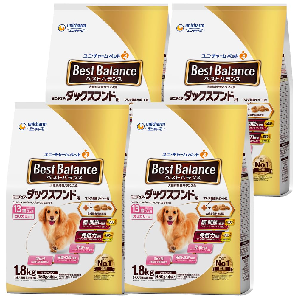 ベストバランス ドッグフード ドライ カリカリ仕立て ミニチュア・ダックスフンド用 シニア 13歳以上用 7.2ｋｇ(1.8kg×4) 国産 ユニチャーム[ケース品]