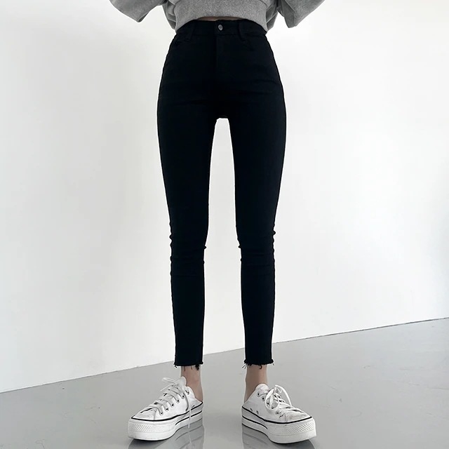 韓国の女性ファッション / セミハイウエストスキニーパンツ pt1044