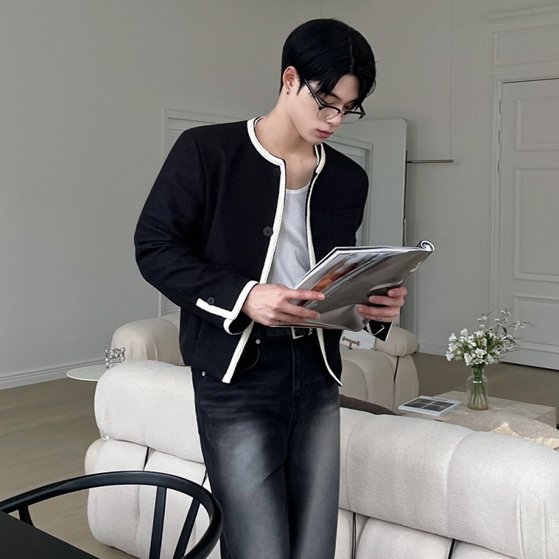 衝突ショートラウンドネックジャケットメンズの秋のルーズなジャケットのジャケットの肩パッドのトレンドの韓国語版