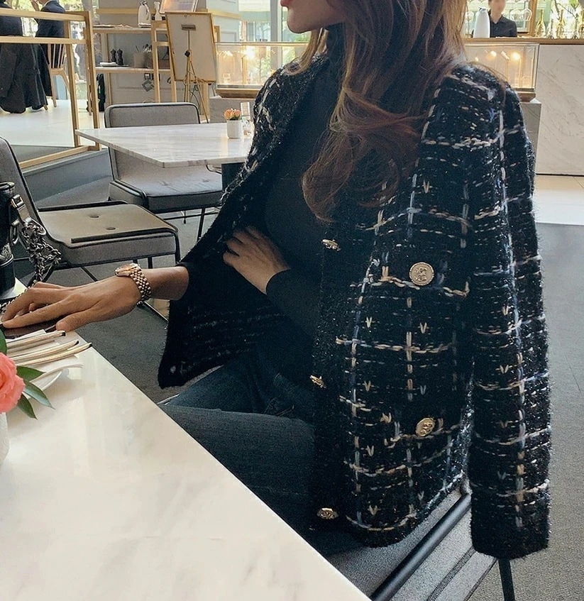 ツイードニットカーディガン・p104549 レディース 【cd】 韓国ファッション トップス カーディガン 長袖 Vネック ニットカーディガン ツイード カジュアル フェミニン 大人 上品 秋冬 ST