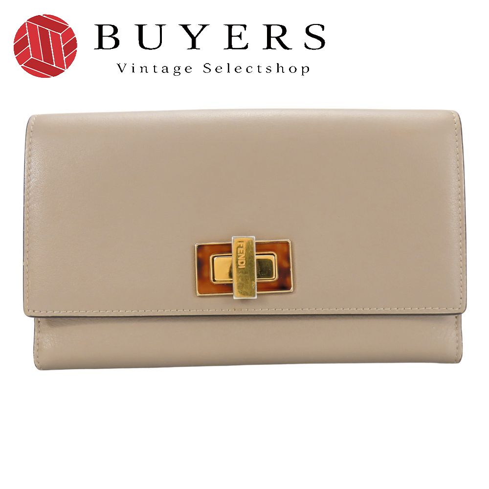 中古 二つ折り財布 8M0308 ピーカブー レザー ベージュ グレージュ ゴールド金具 長財布 レディース 女性