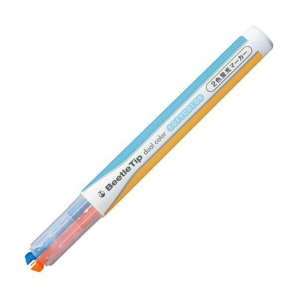 (まとめ) コクヨ 2色蛍光マーカー ビートルティップ ソフトカラー ソフトブルー×ソフトオレンジ PM-L313-3-1P 1本 (×100セット)