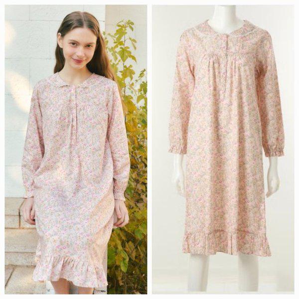 綿モダール60数)柔らかくてしっとりとした肌触りの良いボタニカル捺染ワンピースD_J(VGNA201)