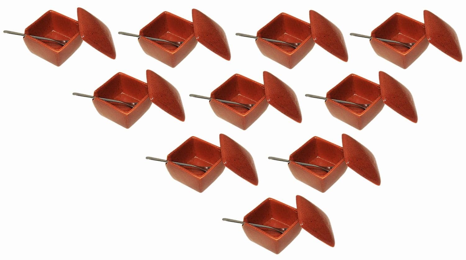 10個セット 団十郎赤茶 四角薬味入れ 日本製 陶器 ステンレススプーン付 業務用 一味 塩 山椒 七味 うどん そば 焼肉店 飲食店 業務用 食器 大蒜 岩塩 ACS WEB SHOP 赤茶色