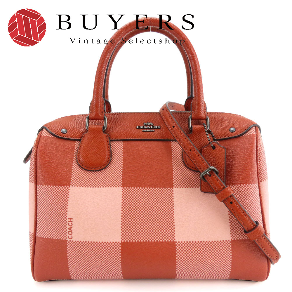 中古 ハンドバッグ ミニボストン F26146 レザー レッド ピンク チェック柄 2WAY ショルダー レディース 女性