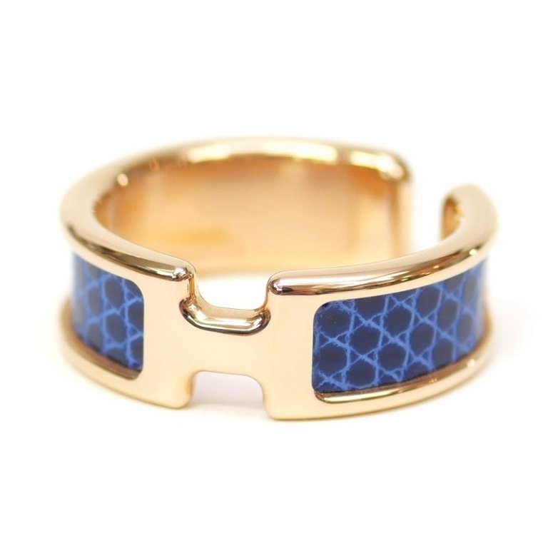 エルメス HERMES イヤーカフ オランプGM ピンクゴールド×ブルー メタル×リザード 【中古】(65789)