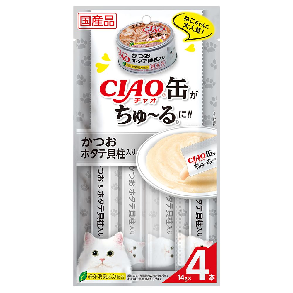 Qoo10] いなばペットフード : CIAO缶ちゅる かつお ホタテ貝柱入り : ペット