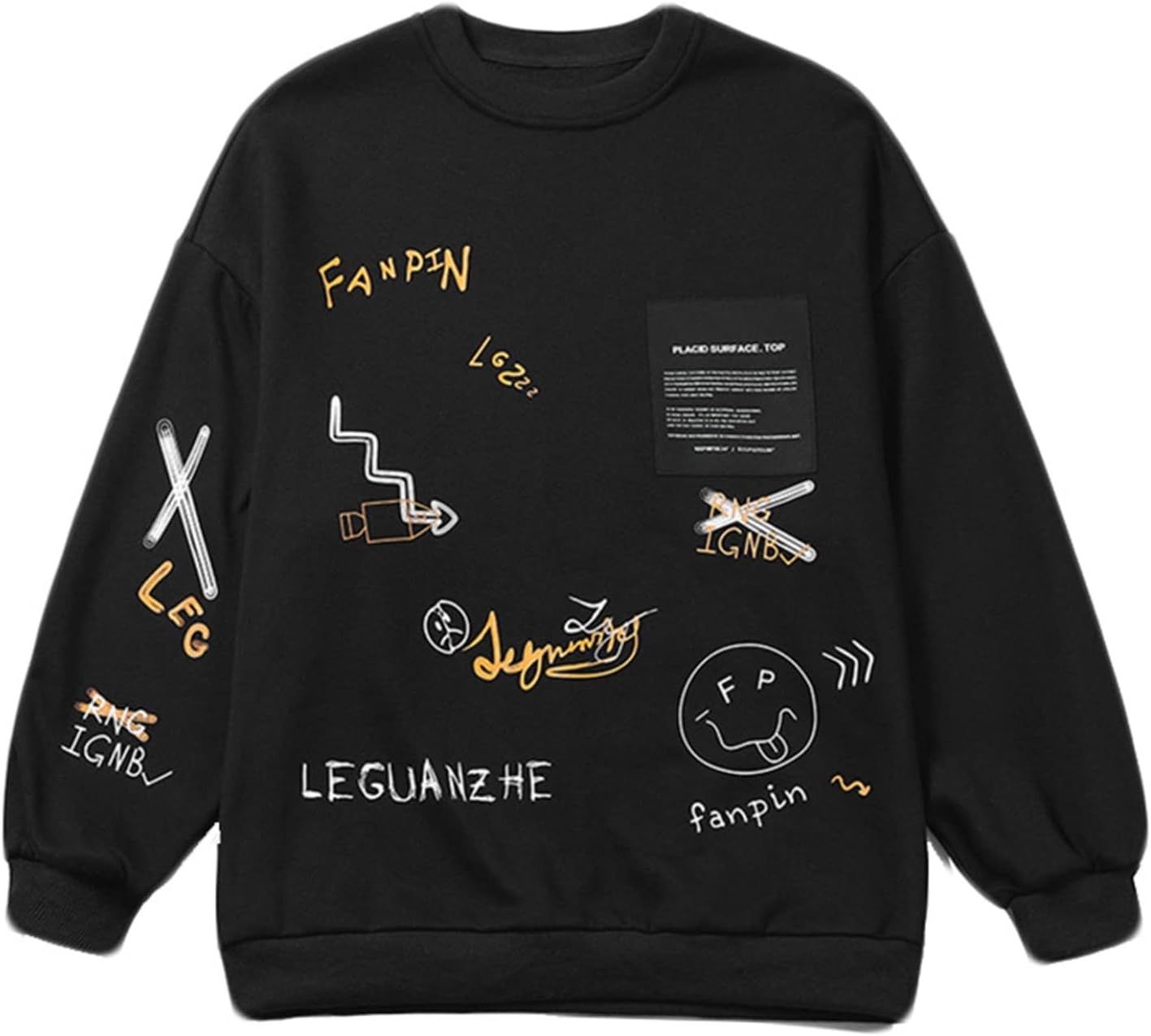 メンズ レディース 長袖シャツ 春秋 パーカー 落書き プリント ペアルック ソフト ビッグシルエット 伸縮性 クルーネック プルオーバー 吸汗性 カジュアル インナー ハンサム 流行し 体型パカー