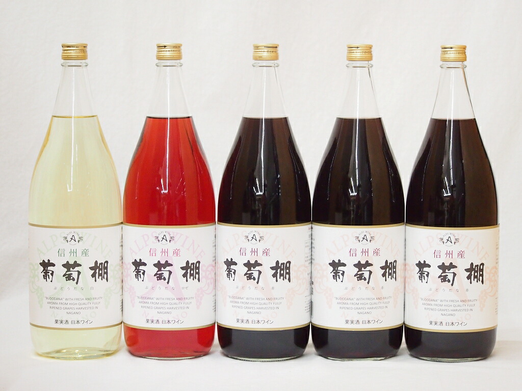 信州産葡萄棚セット 赤ワイン3本 白ワイン1本 ロゼワイン1本 中口(長野県)1800ml5