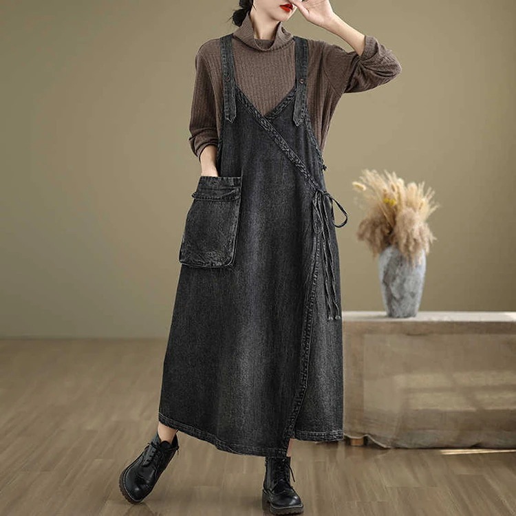 オールインワンセットアップジャンパースカートオールインワン ゆったり 2colors サロペット レディース オーバーオール ワンピース 体型カバー 重ね着 ワンピース デニム 着心地
