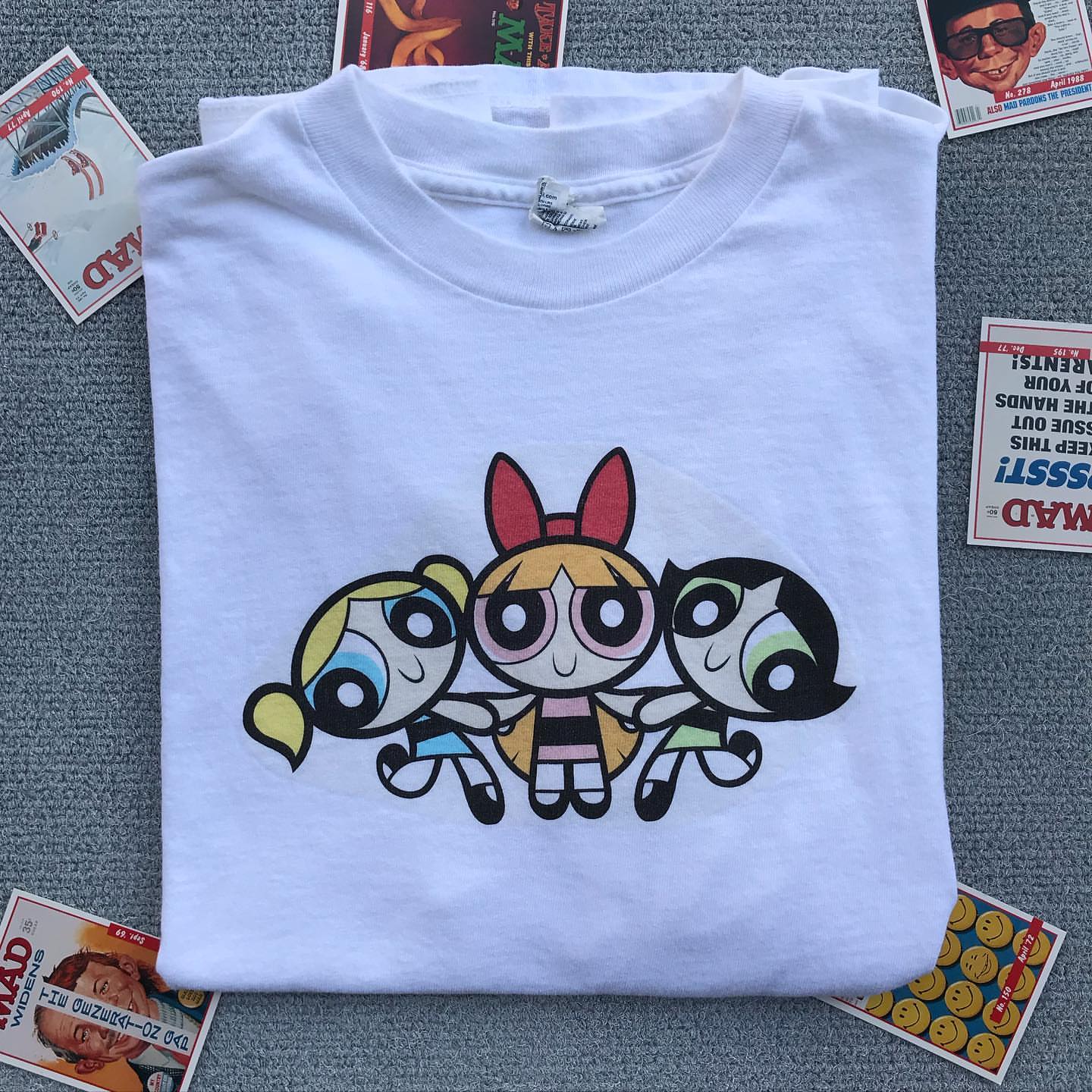 パワーパフガールズ漫画アニメーションプリントtシャツ怠惰なスタイル学生純綿多用途カジュアルルーズ半袖ボトムス