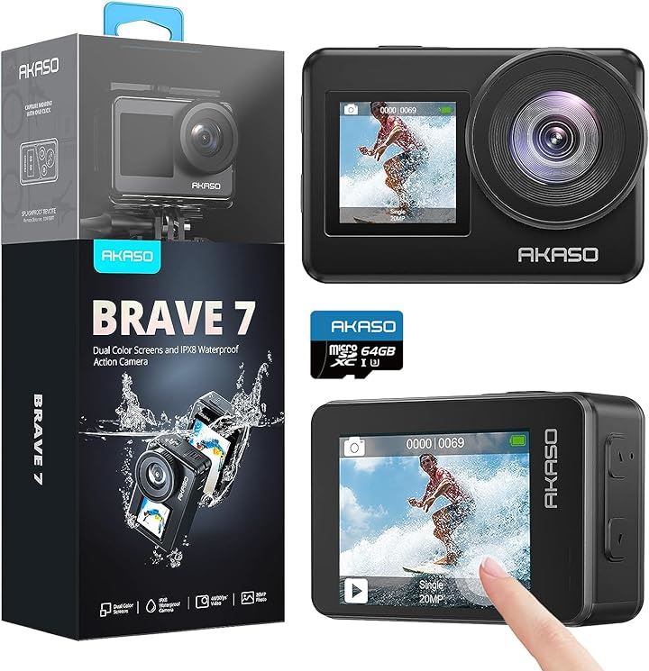 アクションカメラ Brave7 4K 64GB ウェアラブルカメラ IPX8本機防水10M 水中カメラ 6軸手ぶれ補正 WiFi アクションカム 1350mAhバッテリー2個