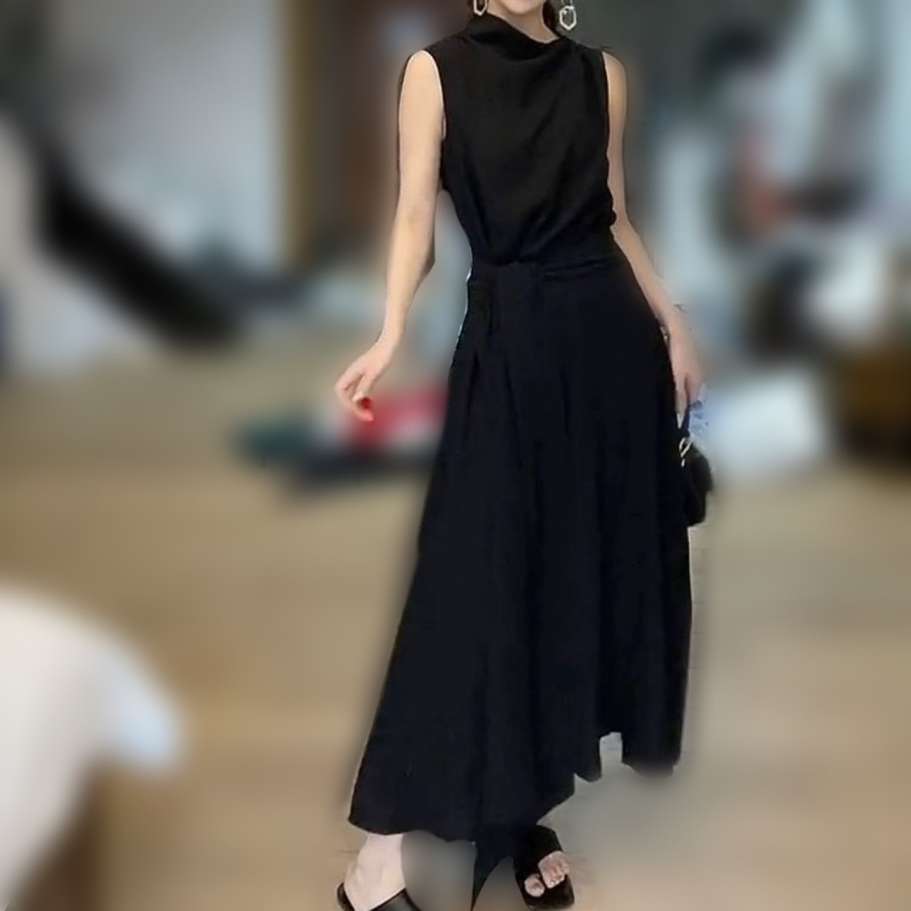 レディース ドレス ワンピース ワンピースドレス パーティー パーティードレス 結婚式 二次会 披露宴 演奏会 発表会 ステージ 舞台 衣装 ラウンジ クラブ ロング ノースリーブ スタンドカラー
