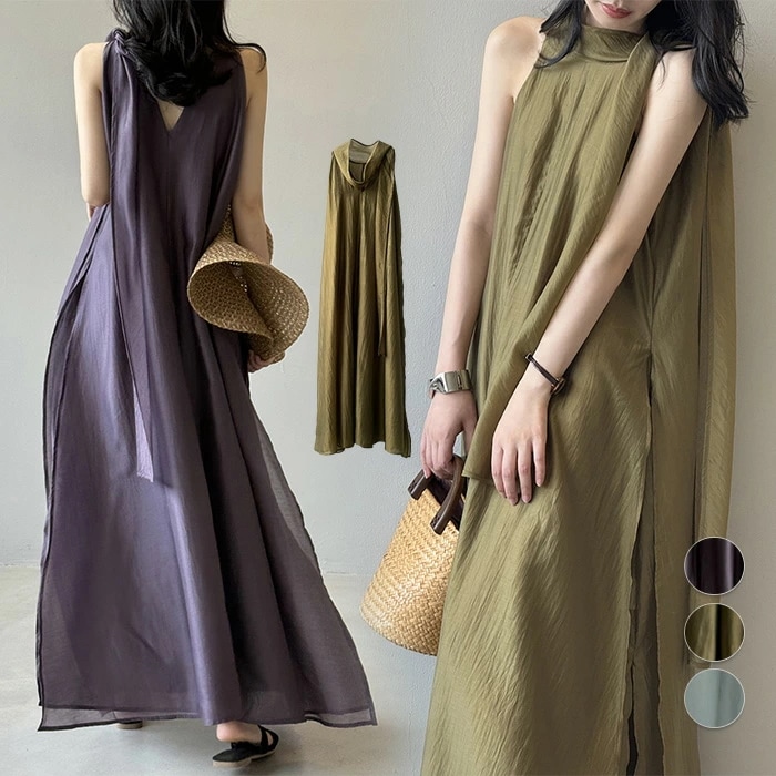 リヨセル ワンピース リボン フレアワンピース ノースリーブ レディース オフィス ロング丈 ファッション 夏 ノースリーブワンピース カジュアル エレガント 半袖ワンピース きれいめ 涼しい 春夏 5,580円