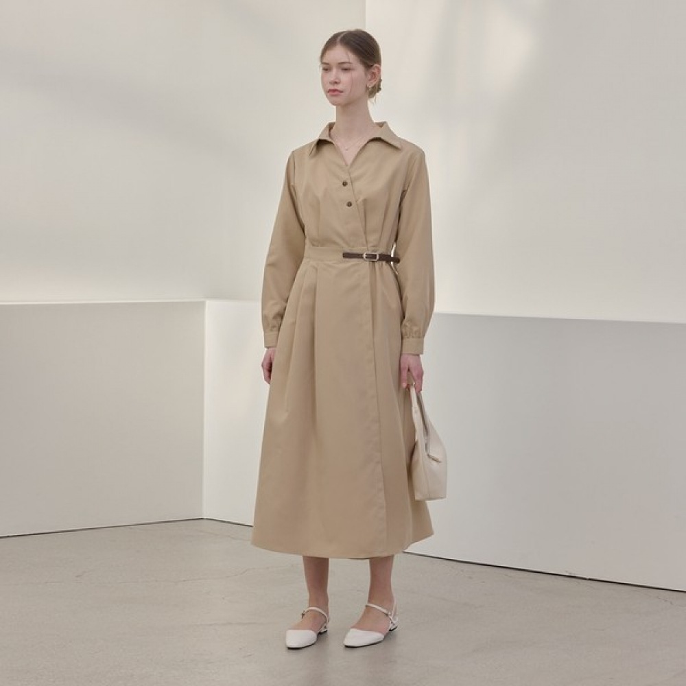 [リアーナニューヨーク] フレアシャツラップドレス_ベージュ