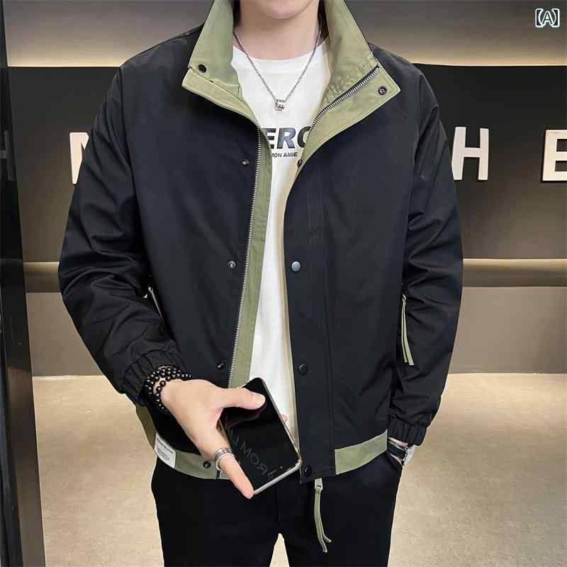 メンズ ファッション スタンドカラー ジャケット 春秋 トレンド 配 スリム ジャケット スタジャン