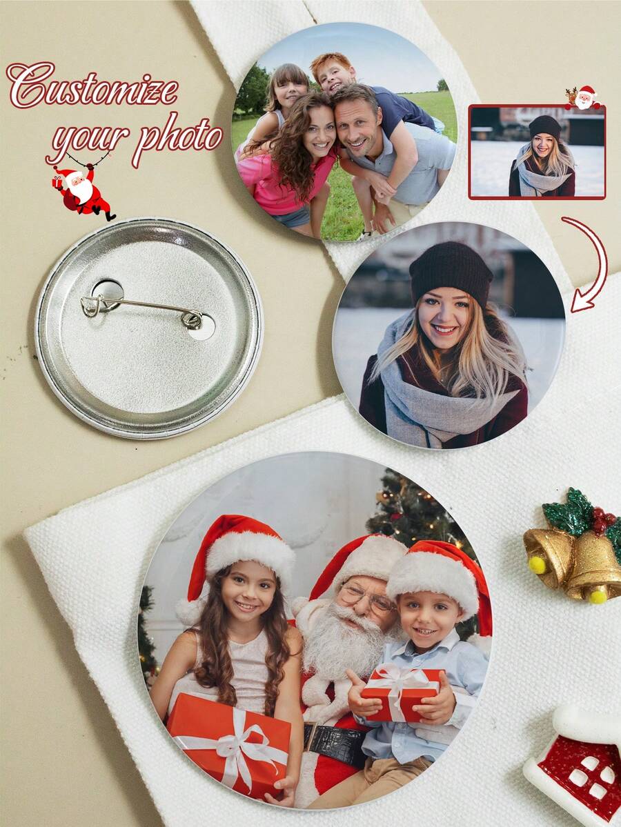 カスタマイズ可能な写真入りクリスマスブローチパーソナライズドバッジカスタムフォトピンカスタマイズ可能なクリスマスギフトクリスマスの装飾パーティーの装飾バックパックボタンアクセサリーバッグ