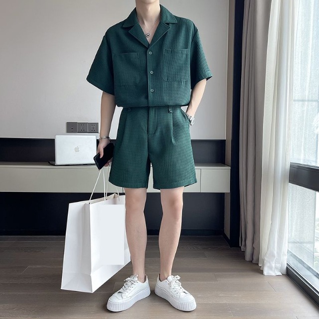 新着 半袖 ハーフパンツ 上下 セットアップ メンズ 無地 ブラック ベージュ グリーン ワッフル生地 セットアップ サイズ 2xl Www Ivoiresante Net