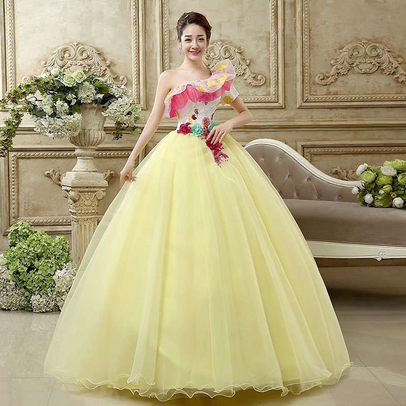 ウェディングドレス カラードレス 演奏会 安い パーティードレス 披露宴 ワンショルダー 二次会 ロ