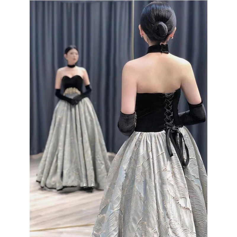 フレンチヴィンテージ ドレス メッシュ ストラップレスブラ ドレス ドレス スーパーフェアリー ウェディングドレス 気質