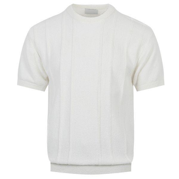 男性ベニスラインブークルラウンド半袖ニットTシャツ AT KNH Q035 アイボリー_P422651174