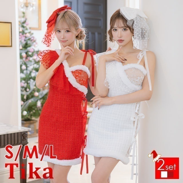 サンタ コスプレ 衣装 セット ヘアアクセ ワンショルダー ミニ ワンピース セクシー ホワイト レッド エロ キャバ嬢 ドレス 白 キャバクラ キャバドレス サンタ衣装 コス サンタコス サンタコス