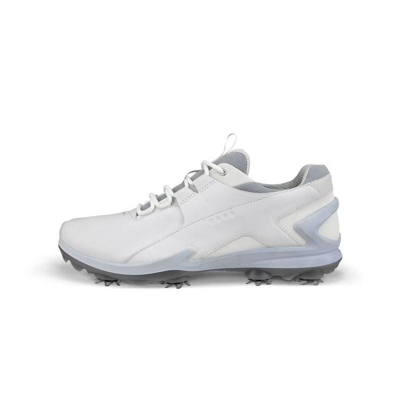 男性ゴルフシューズ スパイク ホワイト レザー バイオム 練習靴 ゴルフシューズ