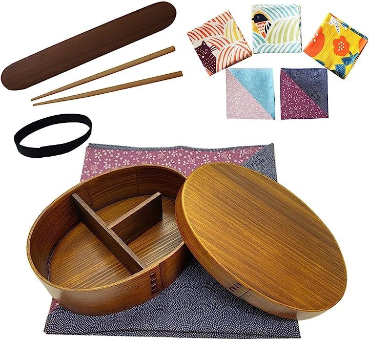 曲げわっぱ 弁当箱 700ml 天然杉 茶色 選べる風呂敷 フルセット リバーシ 紫/紺( 茶色フルセット　リバーシブル紺/紫)