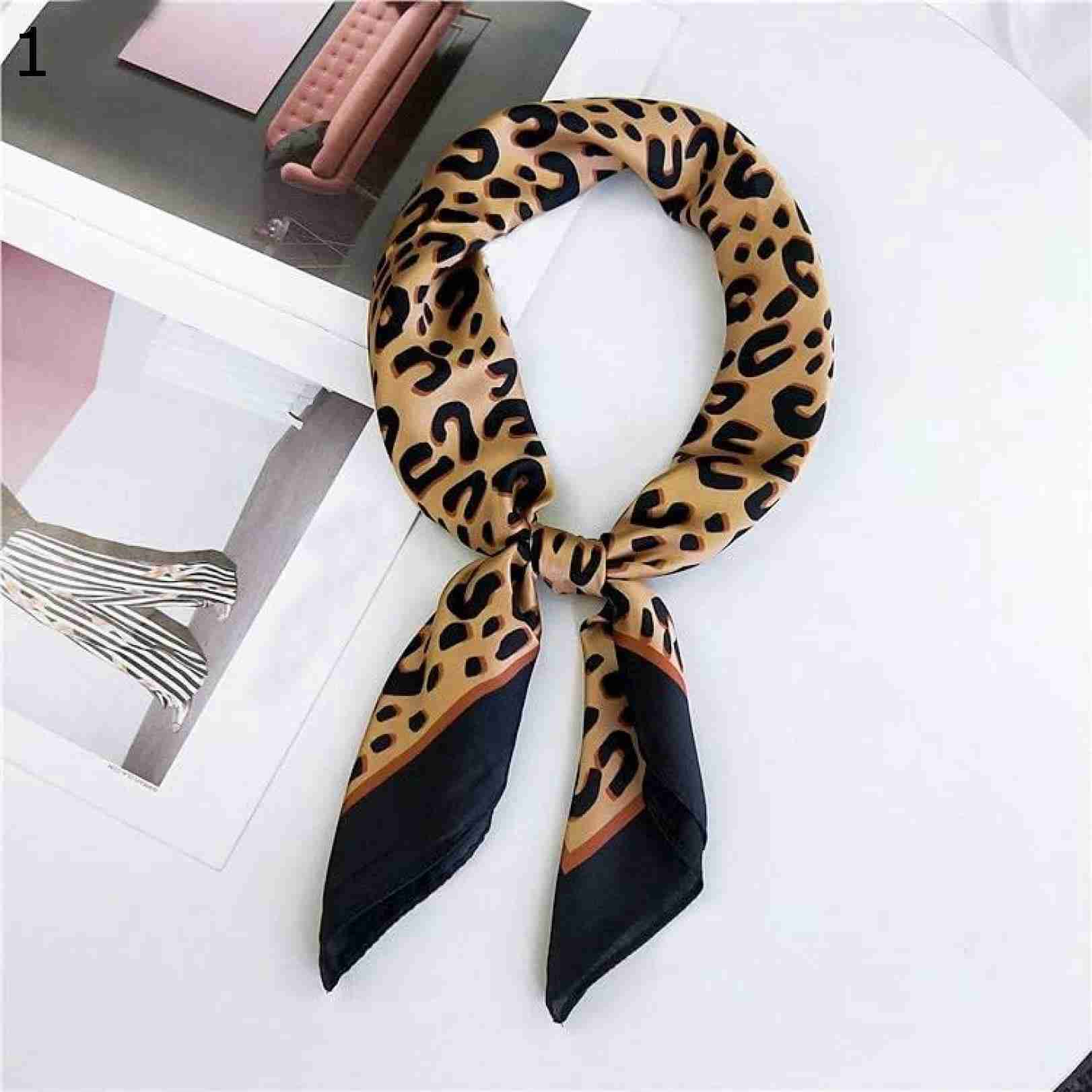 【20%OFFクーポン～】女性用ポリエステルスカーフセクシーなヒョウ柄のサテンスモールスクエアラップスカーフ多機能ショール スカーフ (Color : Yellow black Size : 70