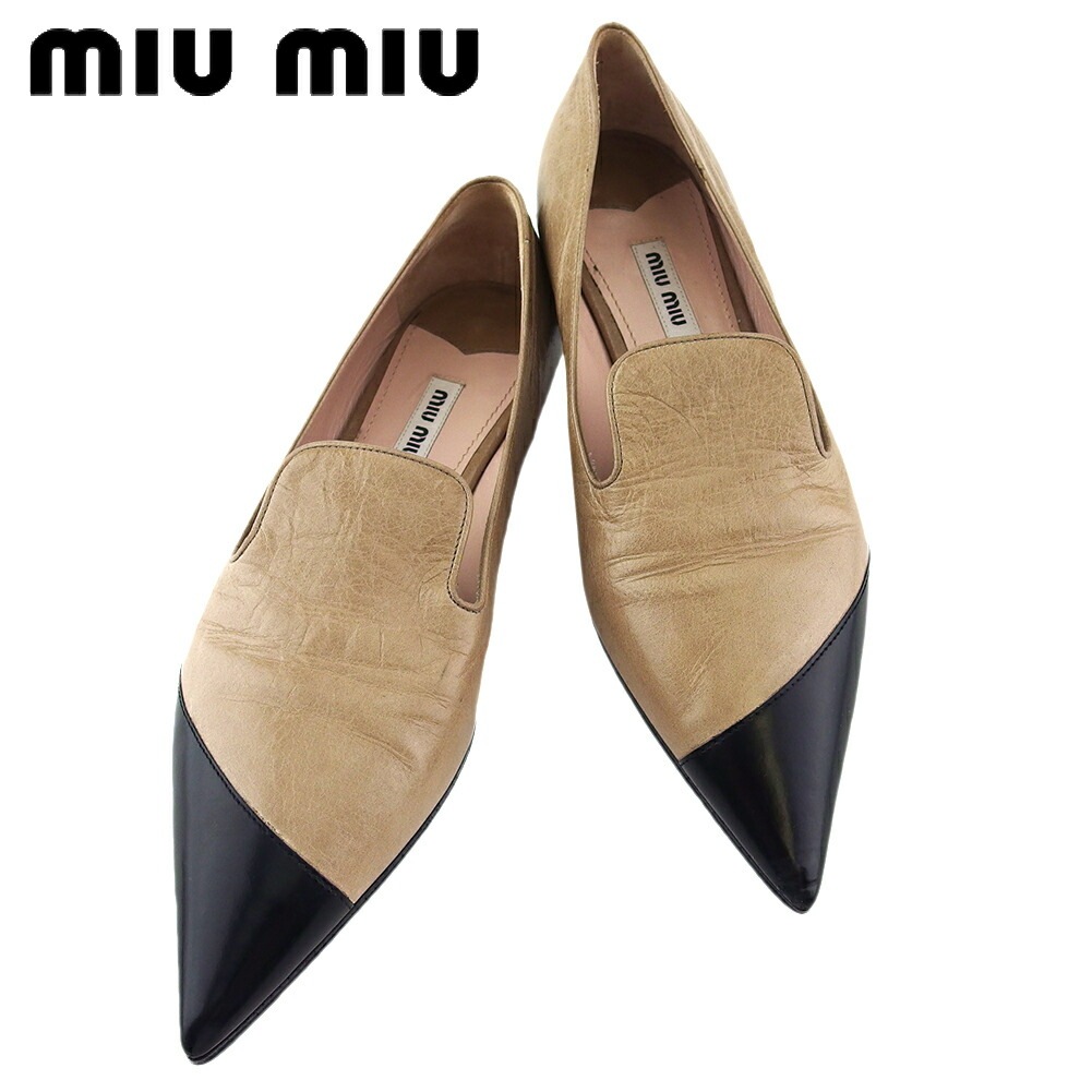 パンプス シューズ 靴 ポインテッドトゥ レディース 37ハーフ バイカラー ベージュ ブラック 中古