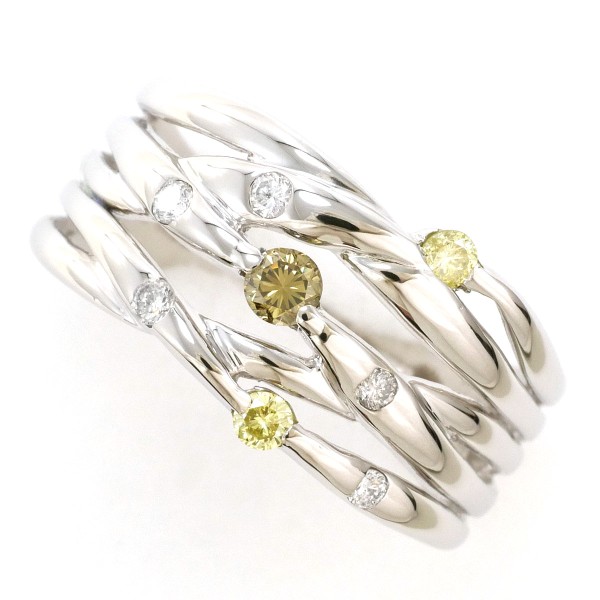 PT900 プラチナ リング 15.5号 ブラウンダイヤ イエローダイヤ ダイヤ 計0.30 中古