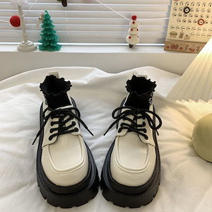 スニーカー太ヒール厚底ベルトホワイト2024型英国風レトロな革靴女性韓国ラウンドトゥ単靴