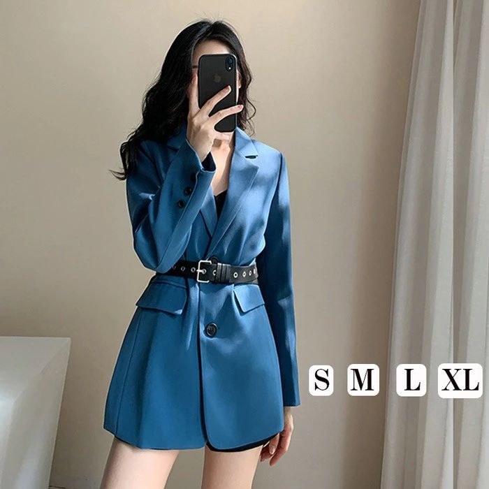 早いもの胜ち カジュアルスーツ 無地 ブルー 青 コート スーツジャケット おしゃれ クールビズ テーラードジャケット レディース オフィス フォーマルスーツ 通勤 二次会 春秋 S/M/L/XL