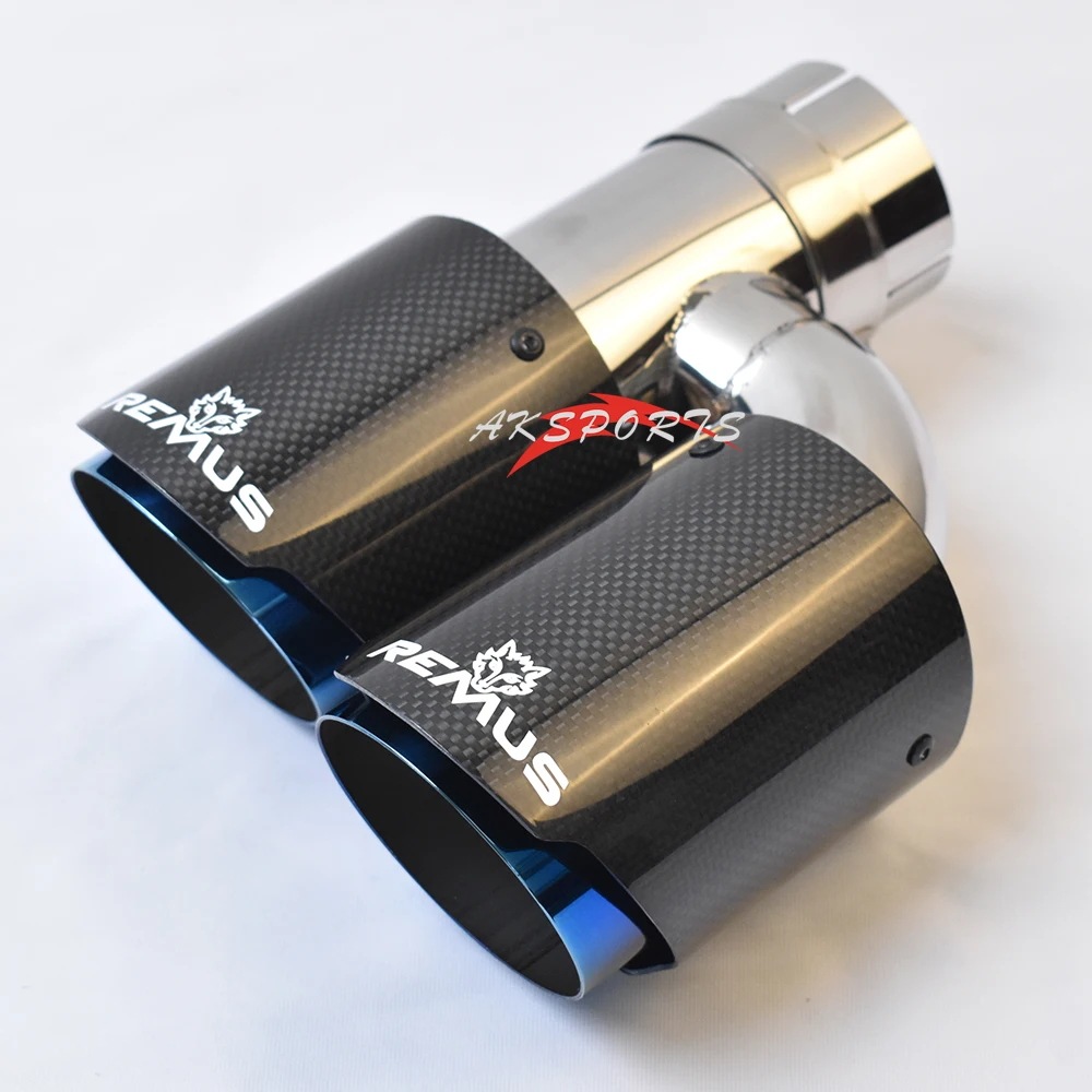 左側エキゾーストサイレンサーチューブ,カーボンhスタイル,ブルー,光沢,レムロゴ付き,1個