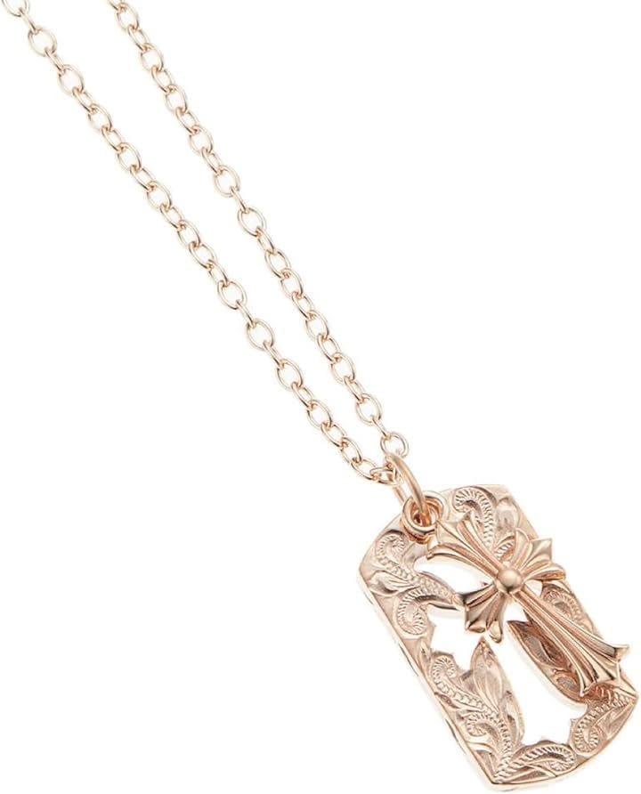 サージカルステンレス316L製 ハワイアンジュエリー クロス 十字架 プレート スクロール ネックレス ピンクゴールド Sサイズ