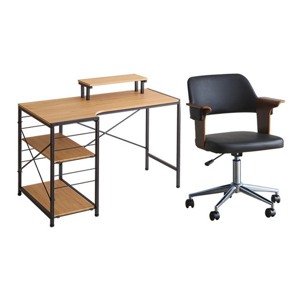 ホームテイスト SH-23-KDSET 曲線が美しいデスクチェア 2点セット【EIRMINLubbock】 SH/ブラウン メーカー直送