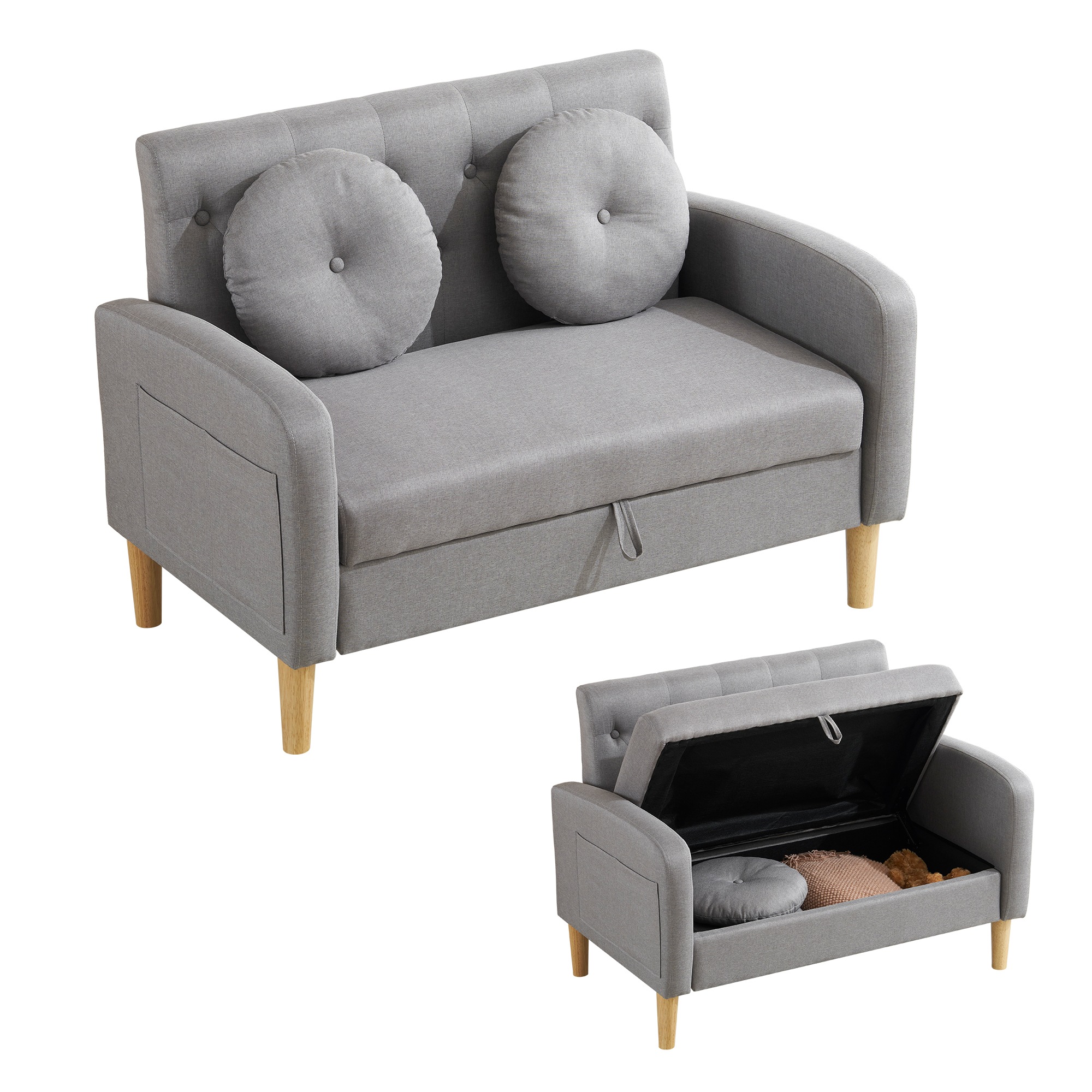 【最短即日出荷】ソファ 2人掛け 収納機能 クッション2個付き ローソファ-379