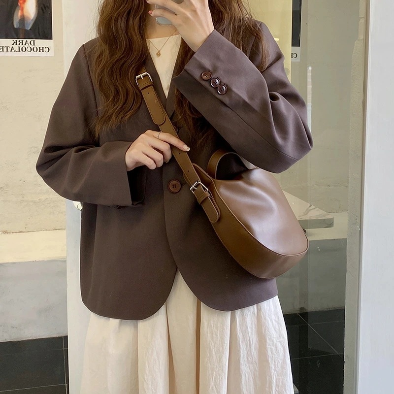 ショルダーバッグ 無地 大容量 ビンテージ レディース 韓国 ファッション 雑貨 かわいい おしゃれ 北欧 送料無料 [K] (T)