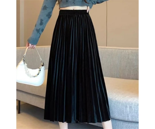 レディース スカート プリーツスカート 膝下 ミモレ Aライン ハイウエスト ウエストゴム ベルベット かわいい 大人可愛い きれいめ シンプル カジュアル 上品 おしゃれ ガーリー 個性的 クール