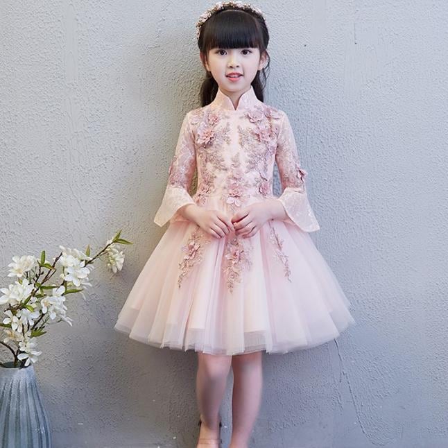 ホワイト/ピンク/レッド/グレー　チャイナドレス　花柄　子供ドレス　フォーマル　ワンピース　キッズ服 子供服　ミニドレス　ショート丈 女の子 ワンピース 子ども　発表会　七五三　演出舞台　結婚式　卒業