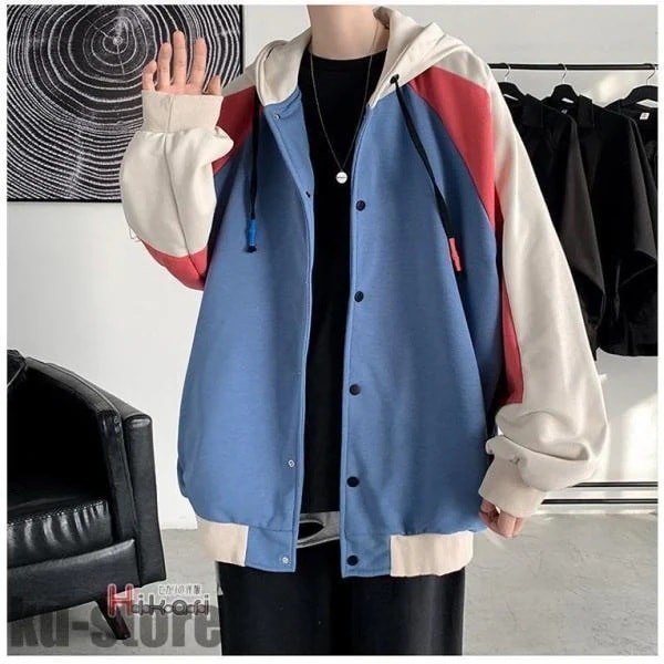 オーバーサイズ 薄手 おしゃれ 切り替え ビッグパーカー 長袖 パーカー ジャージ メンズ ジップアップパーカー トップストップスフード付き